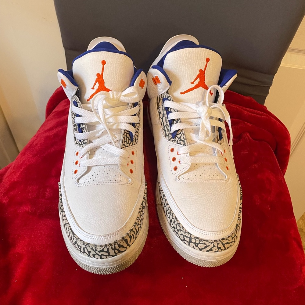 Air Jordan 3 White and Orange Sneakers with Blue Accents , Mens Size 15